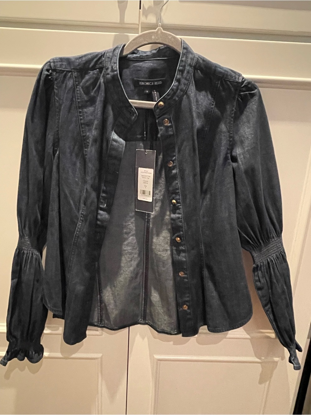 Veronica Beard Indigo Denim Round-Collar Button shirt dalton top size 4 NWT